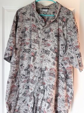 Columbia Button Up Shirt 3XT Tall Tropical Print Hawaiian Pelican Beach
